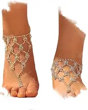 [Formery] Boho Pearl Anklet Chains White Bling Starfish Rhinestone Barefoot Chain Vintage Foot Jewelry Anklets Sandals Wedding Beach Jewelry Accessories for Women and Girls(2pcs)