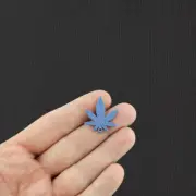 4 Blue Weed Leaf Enamel Charms - E436
