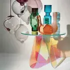 Acrylic Rainbow Color Coffee Table, Iridescent Glass End Table Round Side Table