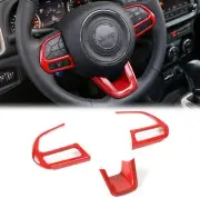 3x Car Steering Wheel Frame Cover Trim for Jeep Renegade 2015+/ Compass 17+ Red (for: Jeep)