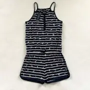 NWT Nautica Girl Navy White Stripe Gold Palm Tree Print 1 Piece Romper XL 16