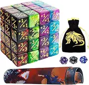 Magic The Gathering Counter Dice Set 48 Pcs MTG Dice Life Counters Tokens Dices with Play Mat and 3 Pcs D20 Rolling Dices for Magic Card Game Accessories (Mat)