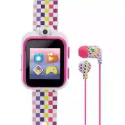 iTech Junior Girls Earbuds & Smartwatch Set - Rainbow Checker