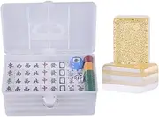 Mahjong Set Crystal Mahjong Set with 144 Engaged Tiles Household Hand Mahjong with Plastic Box Tablecloth Chinese Mah Jongg Set(Gold,42mm)