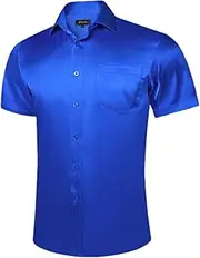 [HEYDHSDC] Plain Satin Summer Short Sleeve T Shirts for Men Wedding Party Tuxedo Prom Tops Blouse Social Dress Shirt SR-2435 XXL