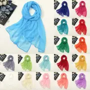 Summer Women Colorful Solid Color Chiffon Thin Regular Silk Sunscreen Scarf