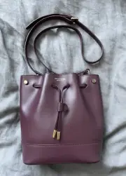 Scanlan Theodore Leather Bucket Bag Burgundy Luxury HandBag Made In Italy