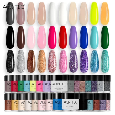 Nail Dipping Powder Glitter Natural Dry Nail Art No Lamp Cure Aokitec Manicure