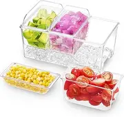 [Lifewit] Ice Chilled Condiment Caddy with 3 Containers(2.5 cup), Condiment Server with Separate Lids, Serving Tray Platter with Removable Dishes for Bar Accessories, Fruit, Salad, Taco, Party Garnish