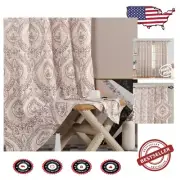 Vintage Print Linen Blend Curtains, 63" Light-Filtering Back Tab Panels - Purple