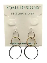 SOSIE DESIGNS Tri-Tone Circles Drop Dangle Sterling Silver Hook Earrings 2" NEW