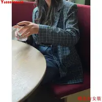 在飛比找Yahoo!奇摩拍賣優惠-女裝時髦氣質格子西裝外套女秋季新款單排扣復古格紋西服潮026