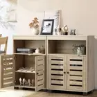 Oikiture Shoe Rack Shoes Storage Cabinet Organiser Shelf 2 Doors Brown Set of 2