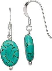 [JewelryWeb] 925 Sterling Silver Shepherd hook Blue Simulated Magnesite Earrings 34x11mm Wide Dangle Earring for Women