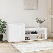 Shoe Cabinet Storage, Wood Shoe Storage Cabinet, Shoe Rack Cabinet with 2 Compartments for Hallway, Entryway, Living Room, Easy Assemble, 130x35x54 cm, White