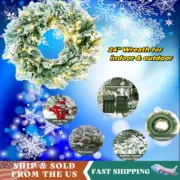 24inch Pre-Lit Christmas Wreath Artificial Snow Flocked arland Door Window Decor