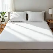 3pc Royal Comfort Fitted Bedding Sheet Set/2x Pillowcases 1500TC Cotton Rich WHT