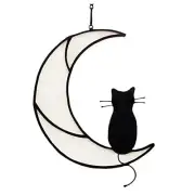 Black Cat On Moon Stained Glass Window Hangings Ornament Gift for White