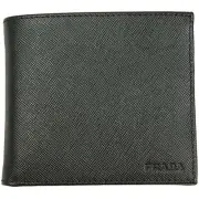Prada Black Saffiano Calf Leather Logo Billfold Bifold Wallet NWT