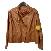 NWT Apple Bottoms Womens Vegan Leather Jacket Plus Size 3X Zip Front Ruffle Y2K