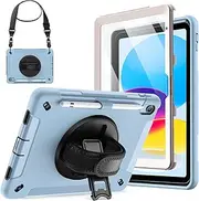 JETech Case for iPad (A16) 11th/10th Generation (2025/2022) with Built-in Screen Protector, Protective Shockproof Rugged Tablet Cover, 360 Degree Rotating Hand Strap Stand (Blue)