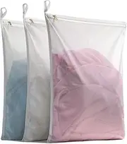 TENRAI Delicates Laundry Bags, Bra Fine Mesh Wash Bag for Underwear, Lingerie, Bra, Pantyhose, Socks, Use YKK Zipper, Have Hanger Loops, Small Openings (White, 3 Large, CQS)