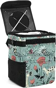 Car Trash Can with Lid,Bag Hanging Storage Pockets Leak-Proof,Portable Garbage Bin,Dog Bees Flowers Cartoon