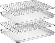 Stainless Steel Baking Sheet with Rack Set 2 Pans + 2 Racks, Cookie Sheet Tray Baking Pan with Cooling Rack, Nonstick & Non Toxic & Easy Clean, for Oven Heavy Duty and Dishwasher Safe