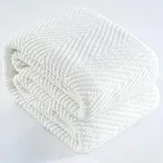 LONG CREATE Throw Blanket for Couch, White Knitted Throws Super Soft 60"x80", Textured Chevron Knit Blanket for Bed, Sofa Room Decorative Farmhouse Shabby Chic Boho Cozy Chair Home Decor