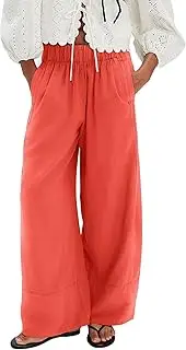 [SAFRISIOR] Womens Hudson Canyon Pants Side Striped Sweatpants Drawstring Waist High Rise Pant Trousers with Pockets, Solid Red, Large