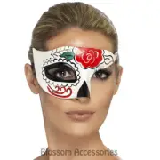 A942 Mexican Day Of Dead Half Eye Mask Senorita Sugar Skull Costume Accessory