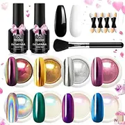 beetles Gel Polish Chrome Nail Powder Kit Black White Colors Gel Polish Mirror Effect Holographic Aurora Iridescent Pearlescent Manicure Art Decoration Glitter Nail Powder 8 Colors 1g or 0.5g/Jar