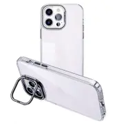 For iPhone 15 Anti-scratch Transparent TPU Phone Case Kickstand Electroplating Mobile Back Cover