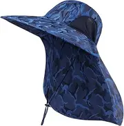 [KOOLSOLY] Outdoor Sun Hat,with UPF 50+ Sun Protection Safari Cap Wide Brim Fishing Hiking Hat with Neck Flap for Garden Work