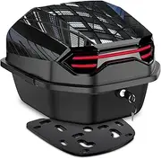 Motorcycle Top Case, Motorcycle Tour Tail Box Scooter Trunk Luggage Top Lock Storage Lockable Waterproof Carrier Plastic Case with Mounting Hardware - 35L Capacity - Can Store Helmet - Black
