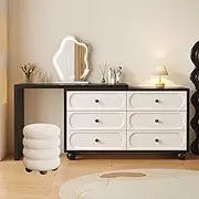 Large Dressing Table with Mirror,Large Capacityw 40cm Wide 6 Drawers for Storage Solid Wood Bedroom Dressing Table(80cmx100cm)