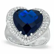 Heart-Shaped Lab-Created Blue Sapphire and White Sapphire Ring in Sterling Silver