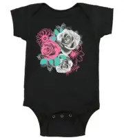METAL MULISHA HOT PINK BLUE ROSES SPRINGTIME BABY GIRLS ROMPER 6-18 MONTHS