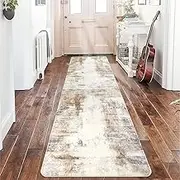 famibay Runners for Hallways Non Slip, Modern Abstract Washable Runner Rug, Soft Hallway Rug Pet Friendly Faux Wool Low Pile Carpet Floor Runner for Kitchen Bathroom Bedroom(Beige/Camel)