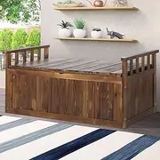 ALFORDSON Outdoor Wooden Bench Storage Box 200L Capacity, Durable Fir Wood Cabinet Garden Seatwith Tool Chest Toy Storages Container for Patio Garden Lawn Balcony, 320kg Capacity Charcoal Color