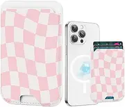 BayPastel X for Magsafe Wallet Magnetic Card Holder for Phone Case with Mag-Safe, RFID Leather Phone Wallet for Women Teen Girls Cute Slim Design for iPhone 16/15/14/13/12 Series (Pink Checkerboard)