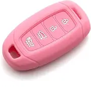4 Button Silicone fob Remote Smart Key Case Protector Cover Accessories Compatible with Hyundai 2018 2019 2020 Kona Elantra GT i30 Tucson Santa Fe Azera Santa Fe Veloster (Pink)