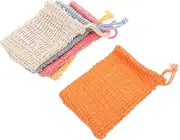 FRCOLOR Cotton Sisal Mesh Soap Bag 5pcs Men's Exfoliating Body Scrubber Soap Storage Pouch for Shower