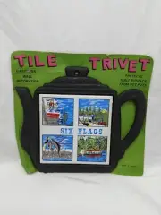 Vintage Six Flags Cast Iron Tile Trivet Wall Decoration