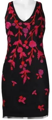 Aidan Mattox Embroidered Cocktail Party Dress Junior Size 0 Black Pink NWT $440