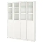 BILLY / OXBERG bookcase comb w panel/glass doors, white, 160x202 cm