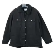 Old Navy Womens Size L Black Denim Jacket Sherpa Lined Trucker Style