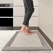 Cheerx Rug Kitchen, Kitchen Rug Washable Non-Slip Kitchen Runner Made of Cotton and Linen Woven, Rug Runner, Absorbent, Kitchen Mat for Kitchen, Dining Room, Laundry Room (Grey, 50 x 80 cm)