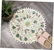 Round Small Area Rug 2ft with Chic Pom Pom Fringe Floral 2' Round Plants