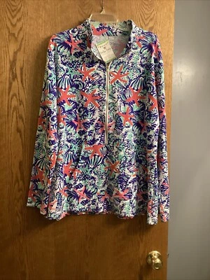 Boutique Starfish Beach 3 Quarter Zip Up Jacket ~ Sz. L ~ Kangaroo pocket NWT